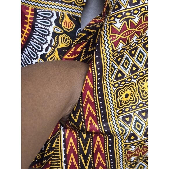 Shenbolen Womens XL  African Print Wax Fabric Dress Bell Flare Sleeves Pockets - Picture 7 of 9